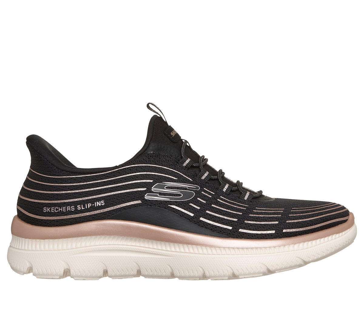 Skechers Dames Slip-ins: Summits Plus CM Zwart/Roos Goud, Maat 35, Vegan, Mag in de wasmachine, Medium