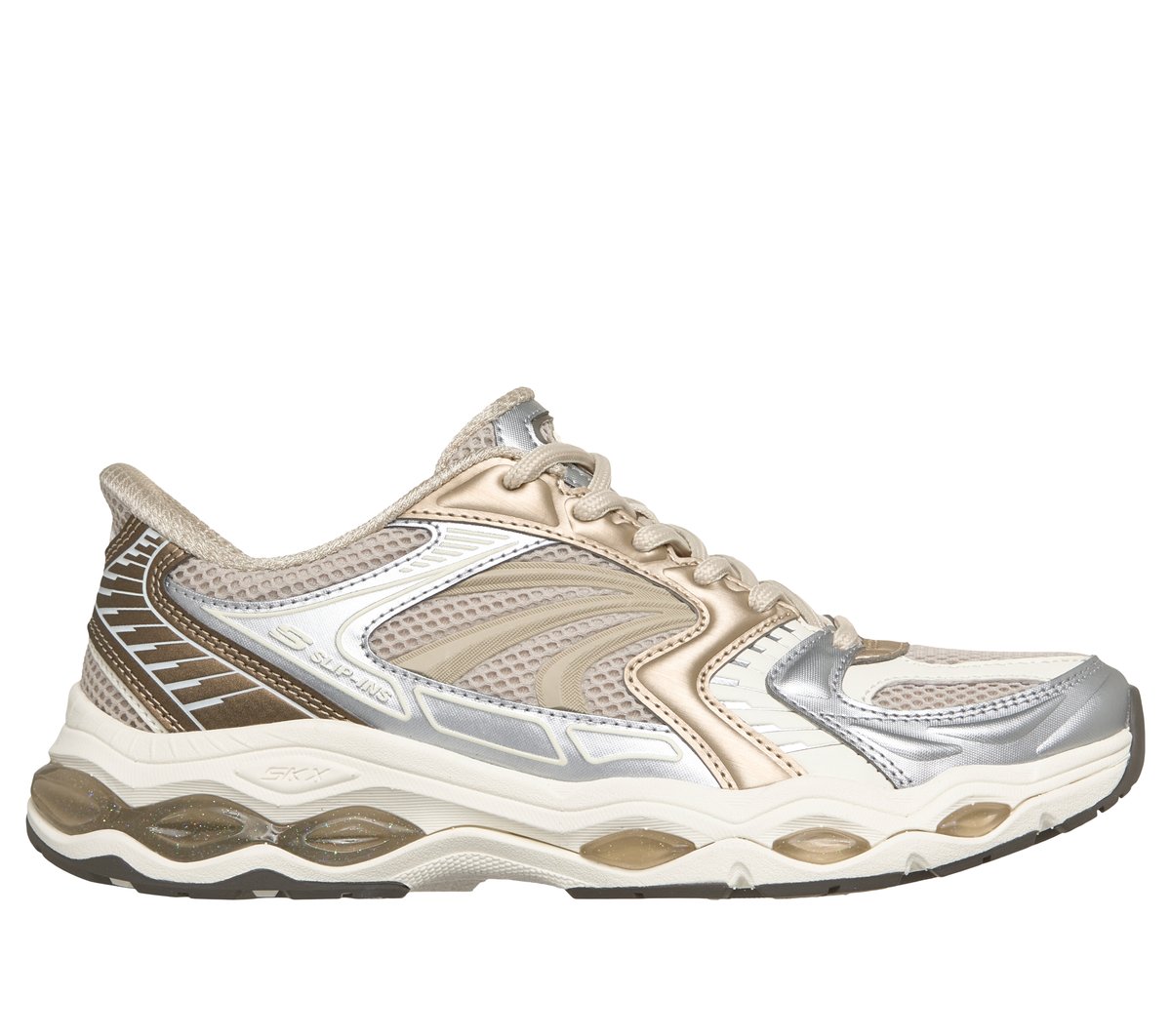 Skechers Slip-ins: Skech-Gel - Retro Pulse Chaussures Moyen Width en Beige/Doré, Pointure 43