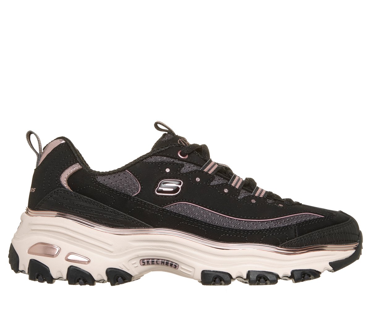 Skechers Dames D'Lites - Chrome Wave CM Zwart/Roos Goud, Maat 35, Medium
