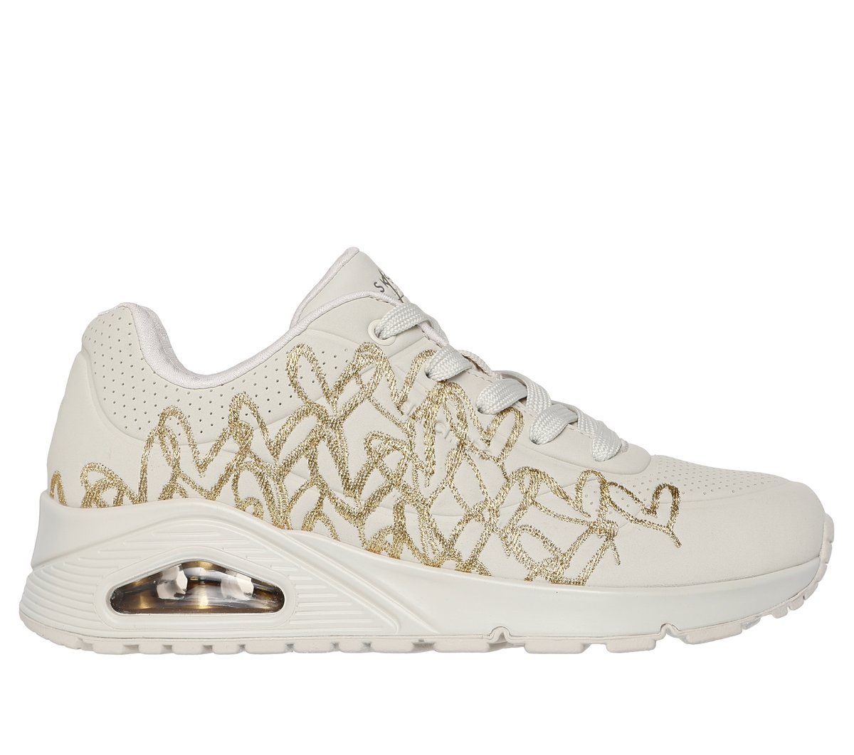 Skechers JGoldcrown: UNO - Golden Heart Sneaker in Schwarz/Gelt, Größe 42