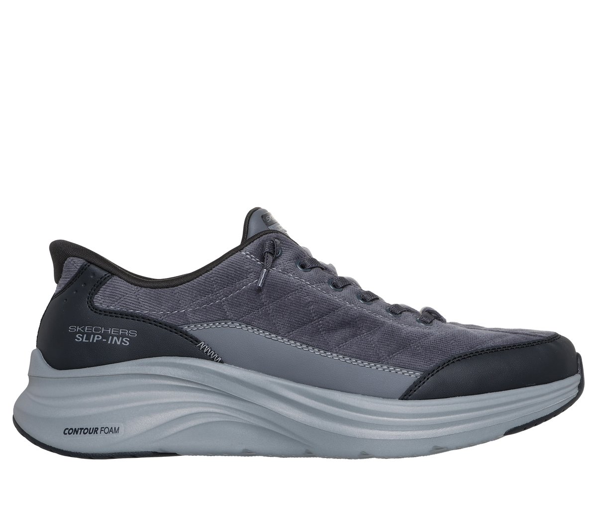 ・SKECHERS｜Slip-Ins Contour Foam Cozy Fit Cordelux/ スケッチャーズ/スリップインズ コンツアー フォーム コージー フィット コーデラックス/ブラックｘチャコール # スケッチャーズ スリップインズ：コンツアーフォーム - コージー