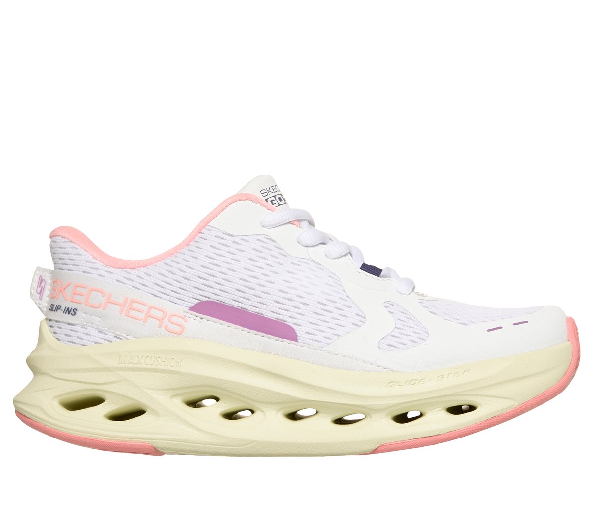 Skechers meisjes Slip-ins: Max Cushioning Glide-Step - Smooth Soles CM Wit/Roze, Maat 32, Mag in de wasmachine, Medium