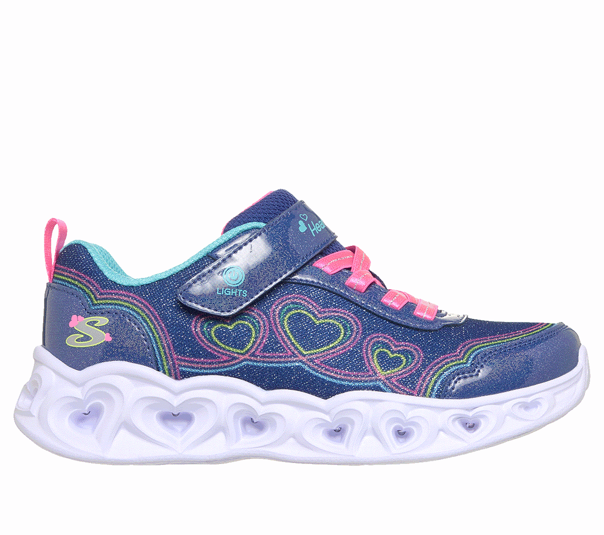 Skechers Heart Lights - Bubble Love Chaussures Moyen Width en Bleu Marine, Pointure 26