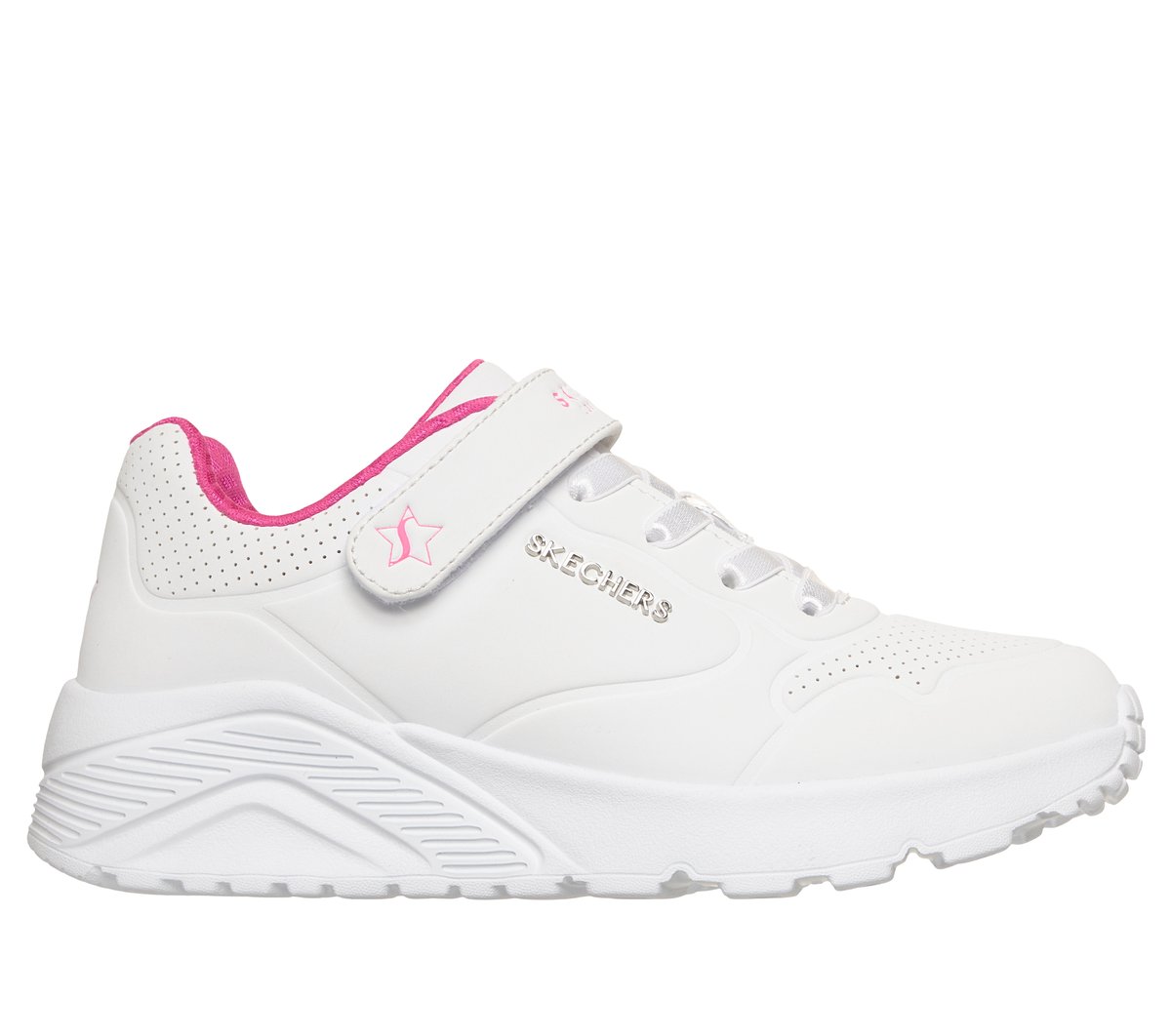 Skechers meisjes UNO Lite - Star Icon CM Wit/Heet Roze, Maat 32, Mag in de wasmachine, Medium