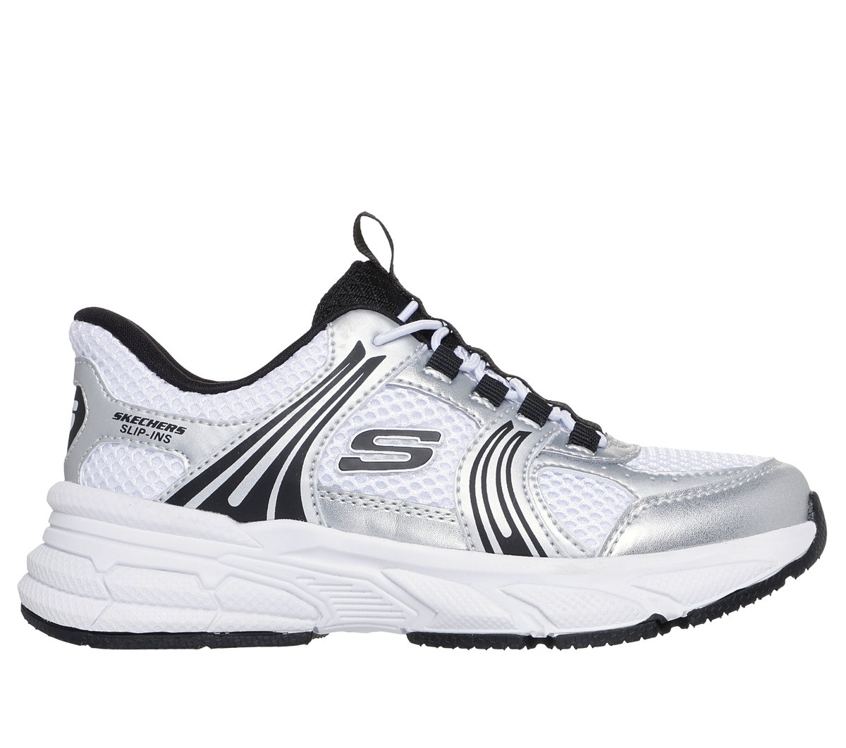 Skechers meisjes Slip-ins: Retro-Graph - Classic Kicks CM Wht/Zwart/Zilver, Maat 32, Mag in de wasmachine, Medium