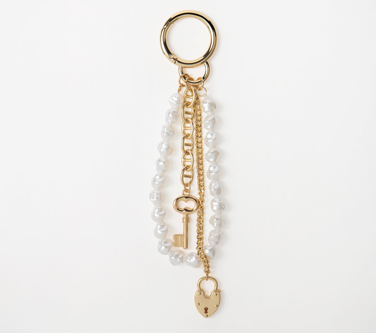 ゆ**様 ルミニョン Pearl ribbon chain quilting g Pearl Lock And Key Bag Charm - GOLD
