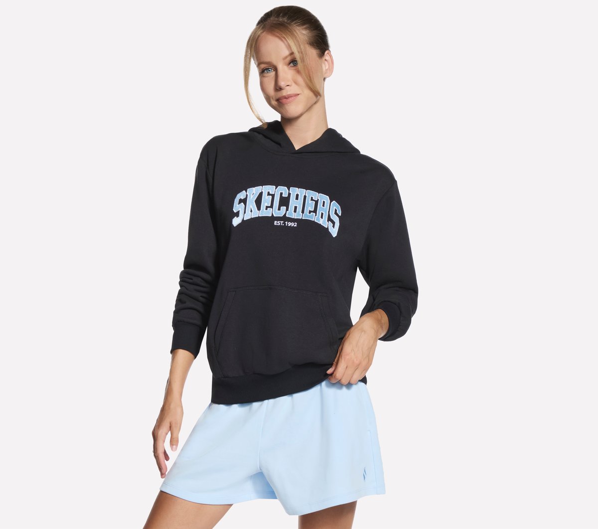 Skechers Dames Collegiate trui met capuchon CM Zwart, Maat XS