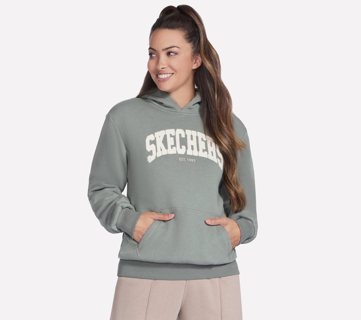 Skechers Dames SKECH-SWEATS Destination Capuchon CM Taupe/Olijf, Maat XS