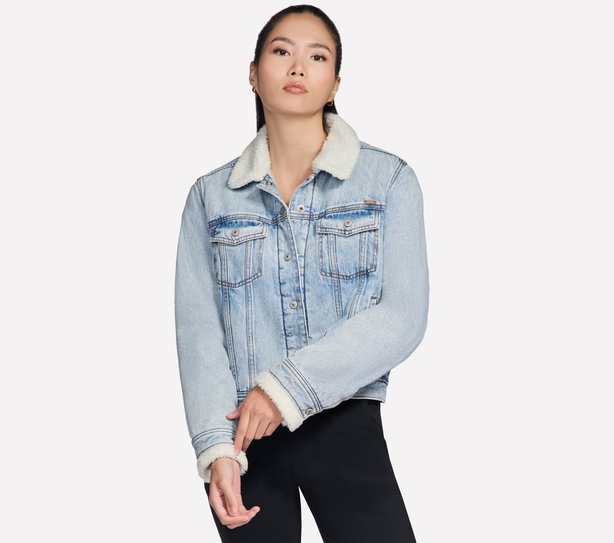 Skechers Dames Sherpa Denim Jasje CM Denim/Taupe, Maat XS