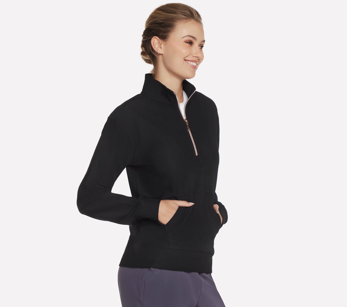 【maisoncelon】side tuck sweat top 1897 Active ¼ Zip Mock Neck Pullover for Women in Blue