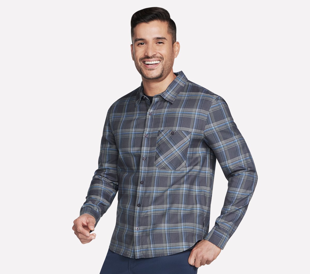 Skechers Heren GO DRI Ridgetop Button Down Shirt CM Zwart/Houtskool, Maat Small