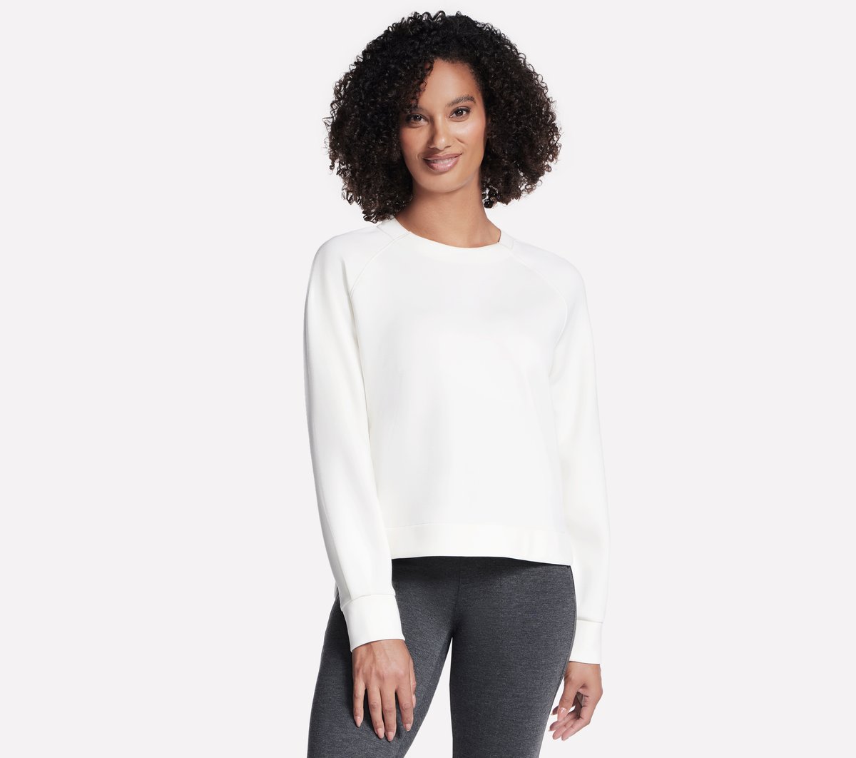 Skechers Cozy Luxe Crewneck em Off White/Mauve, Tamanho 3XL