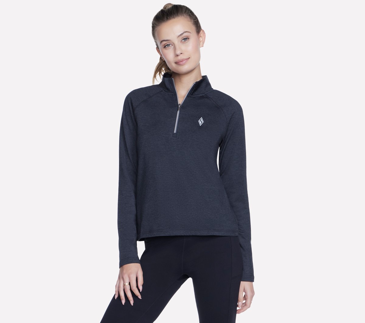 Skechers Dames SKECH-KNITS ULTRA GO 1/4 Zip CM Zwart/Houtskool, Maat XS