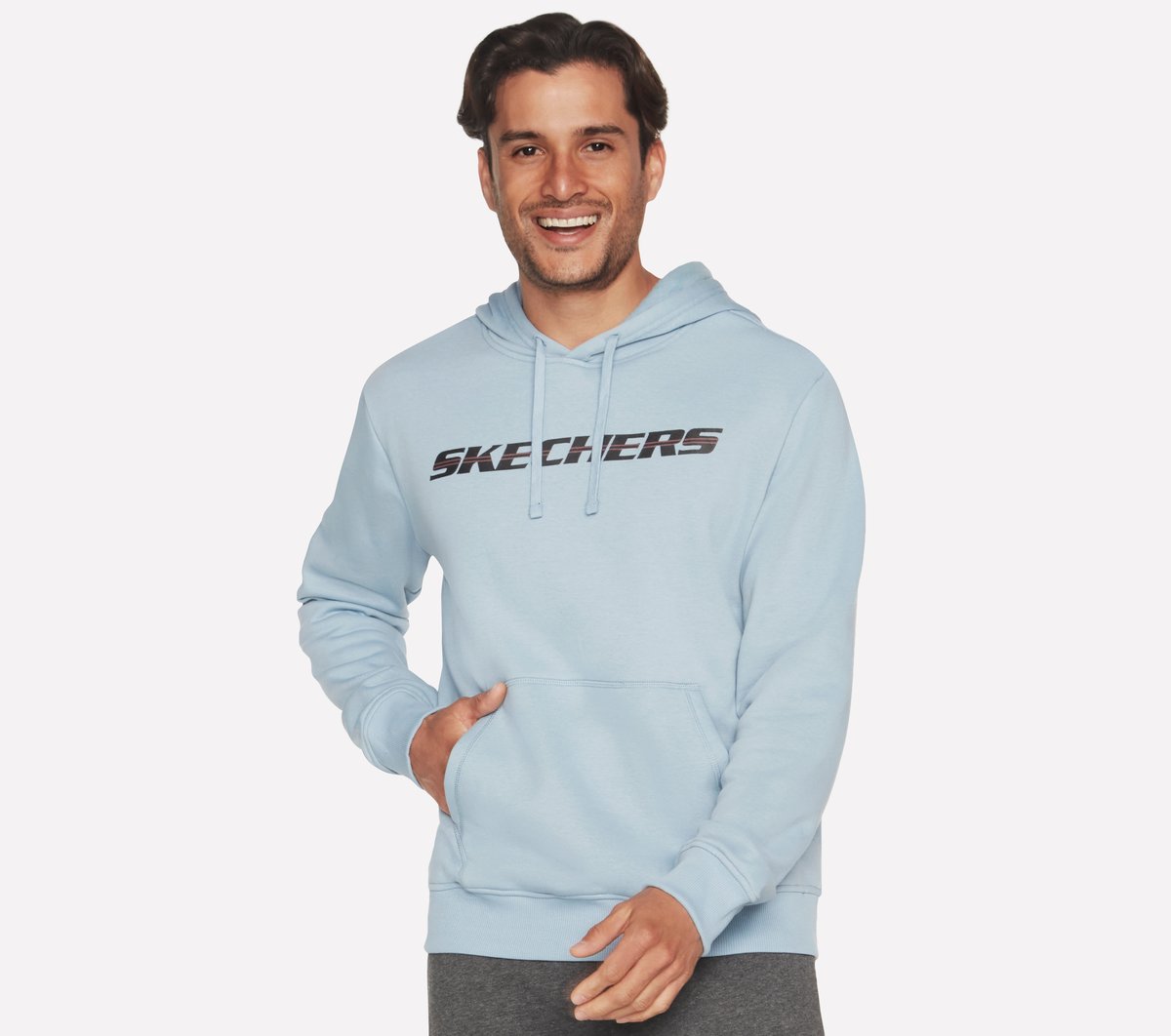 Skechers Heren SKECH-SWEATS Motion trui met capuchon CM Licht Blauw/Wit, Maat Small