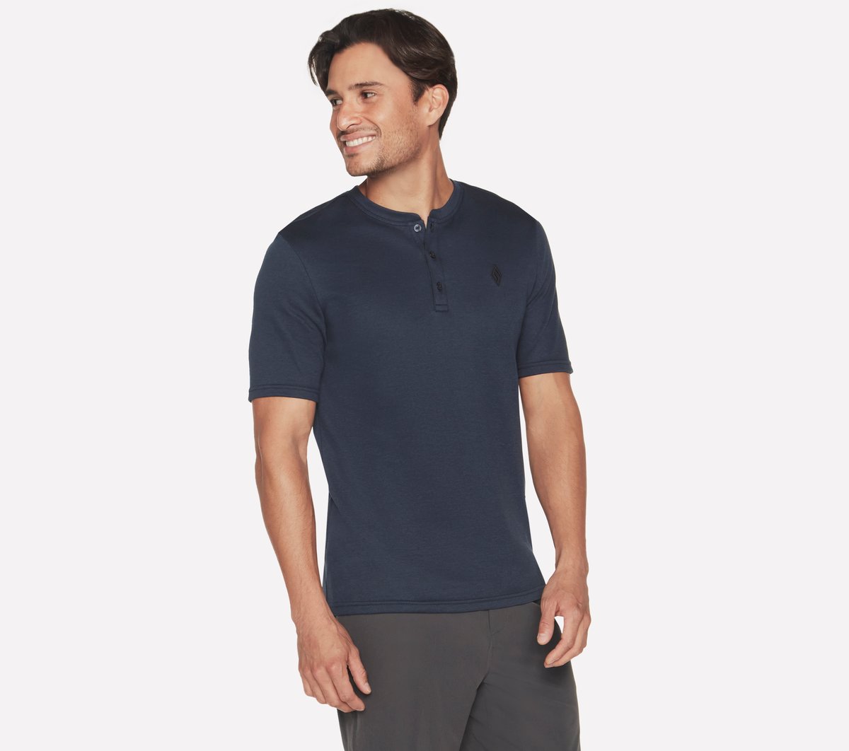 Skechers Heren GOKNIT Pique kort Sleeve Henley CM Marine, Maat Small
