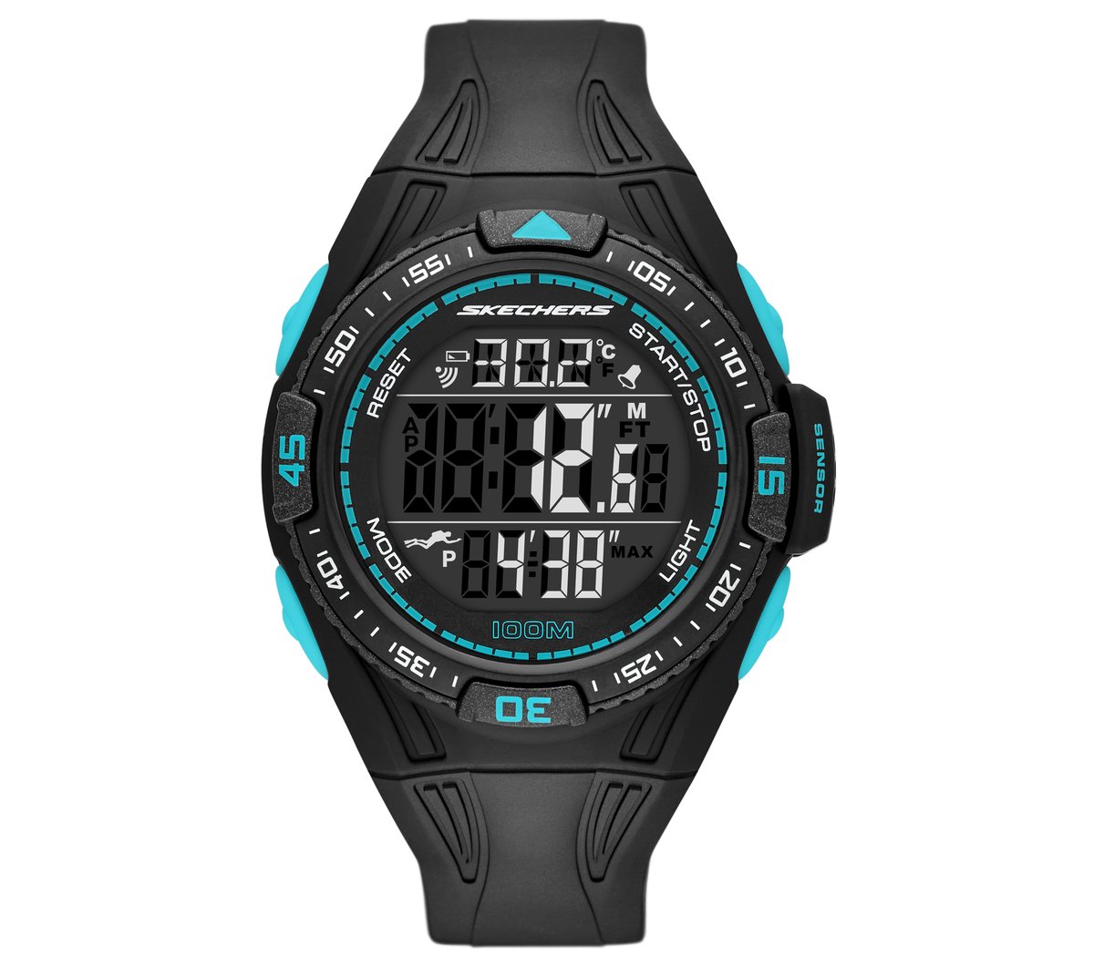 Skechers Heren Digital Long Strap horloge CM Zwart/Turkoois