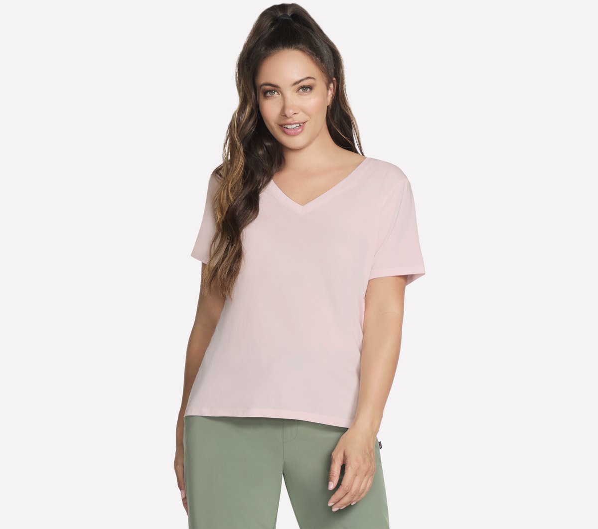 Skechers Dames Pima V-Neck T-Shirt CM Wit/Roze, Maat XS