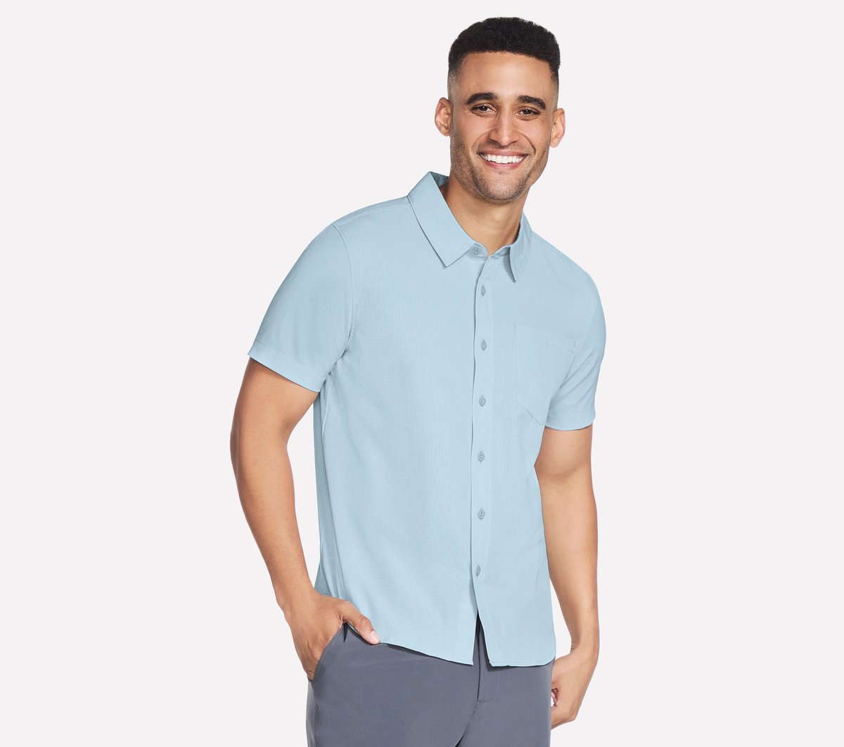Skechers Heren The GO WALK Air kort Sleeve Shirt CM Wit/Blauw, Maat Small