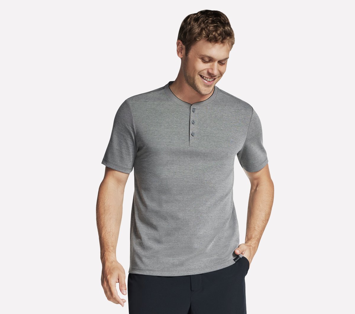 Skechers Heren Off Duty kort Sleeve Henley CM Grijs, Maat Small
