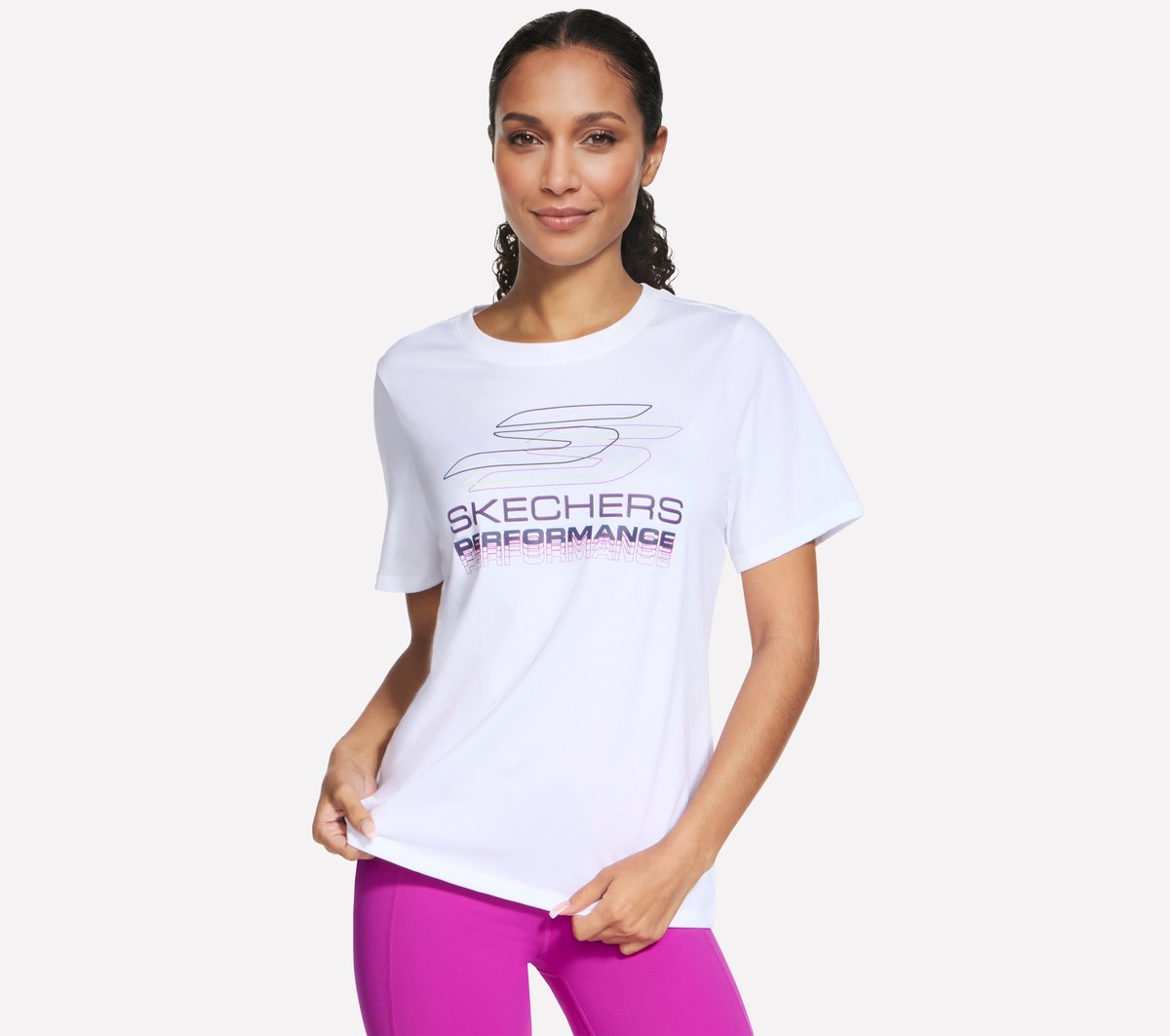 Skechers Dames Velocity T-Shirt CM Wit/Lavendel/Roze, Maat XS