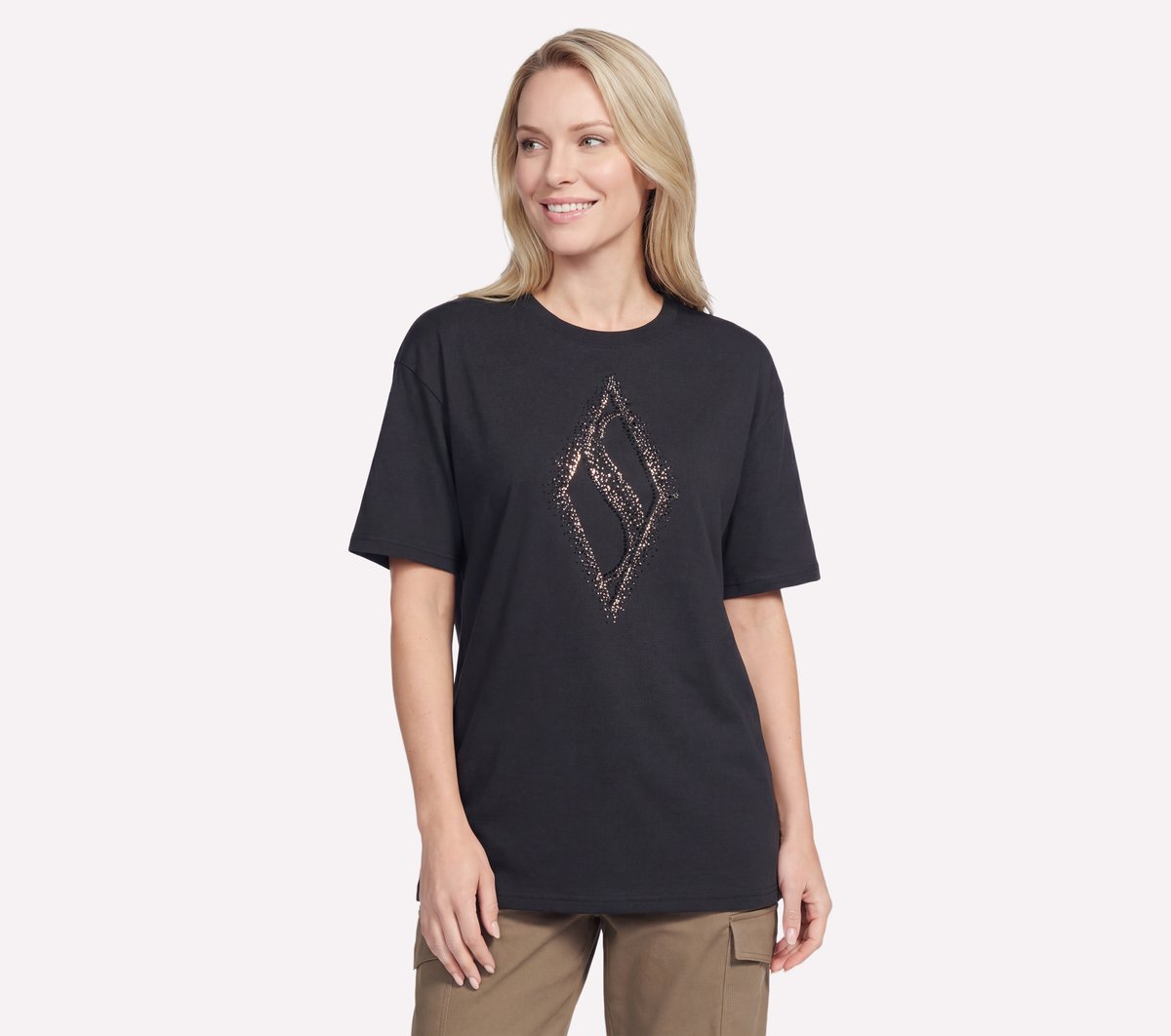 Skechers Dames Gold Splatter Diamond kort Sleeve T-Shirt CM Zwart, Maat XS
