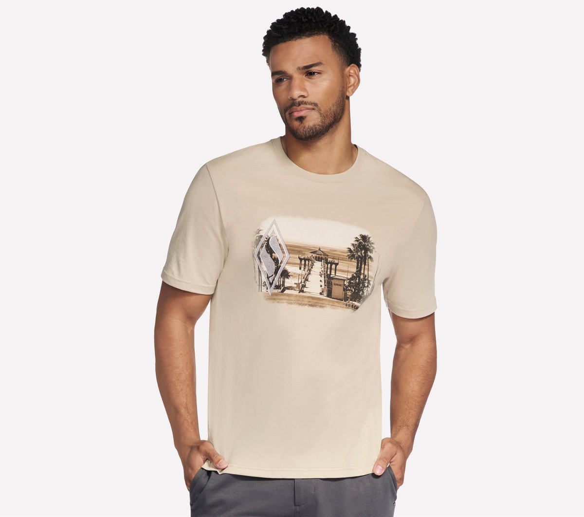 Skechers Heren Hometown kort Sleeve Tee CM Natuurlijk, Maat Small