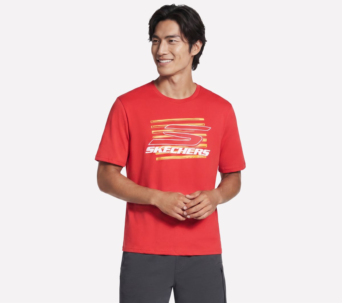 Skechers Heren Split T-Shirt CM Rood/Bruin, Maat Small