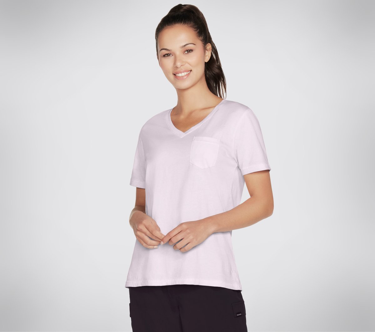 Skechers Dames Diamond Wash Hoedenha V-Neck Pocket T-Shirt CM Purper/Heet Roze, Maat XS