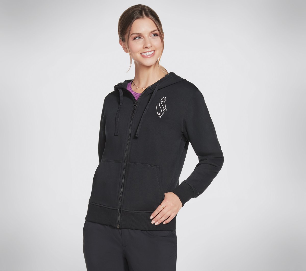 Skechers Dames Apparel Diamond Crown Front Zip Capuchon CM Zwart, Maat XS