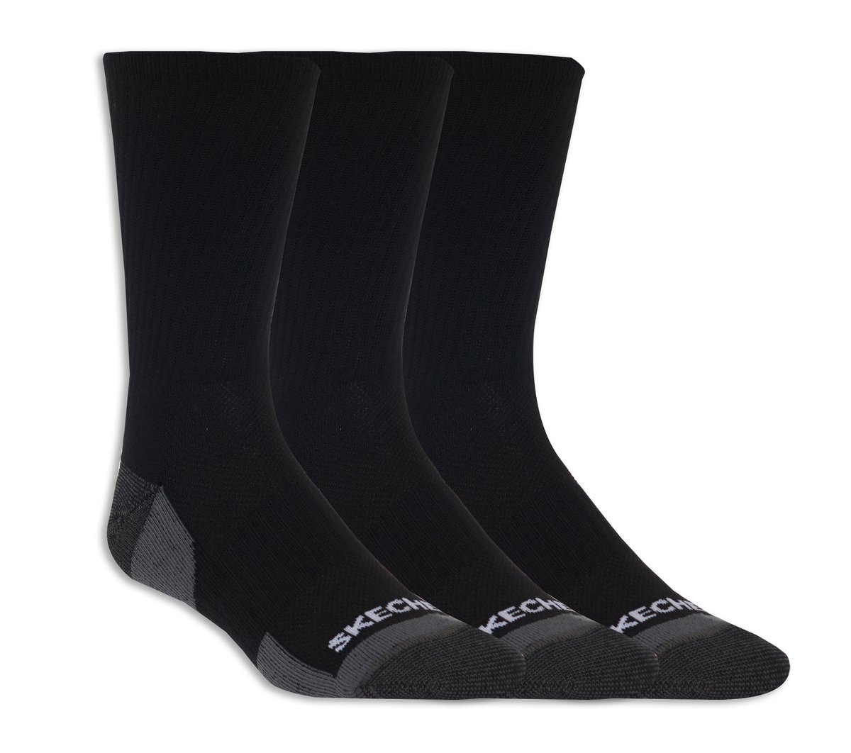 Skechers 3 Pack Half Terry Crew sokken CM Zwart, Maat Large