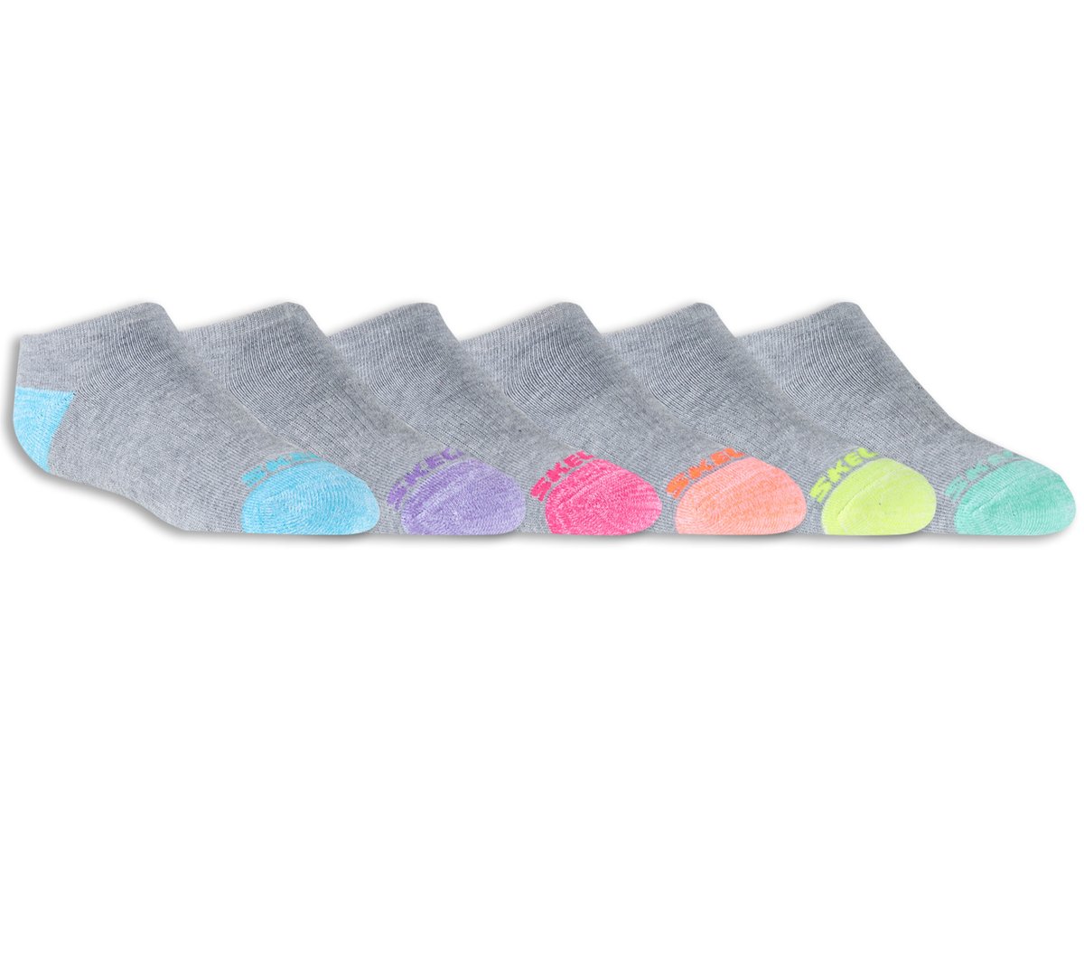 Skechers meisjes 6 Pack Low Cut Walking sokken CM Grijs, Maat Small