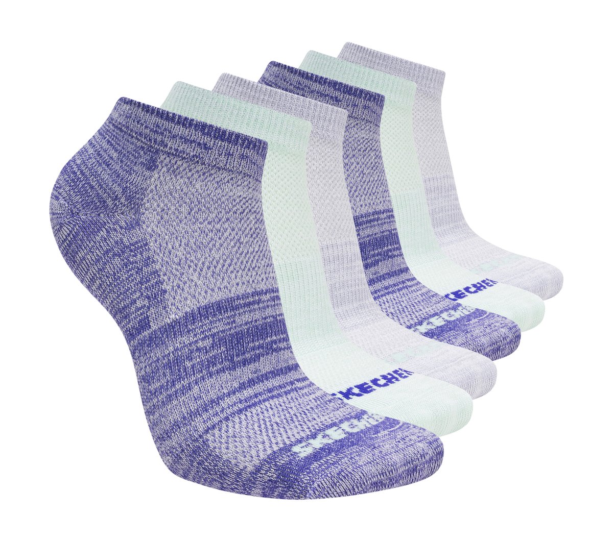 Skechers meisjes 6 Pack Girls' Low Cut Color Stripe sokken CM Purper/Teal, Maat Small