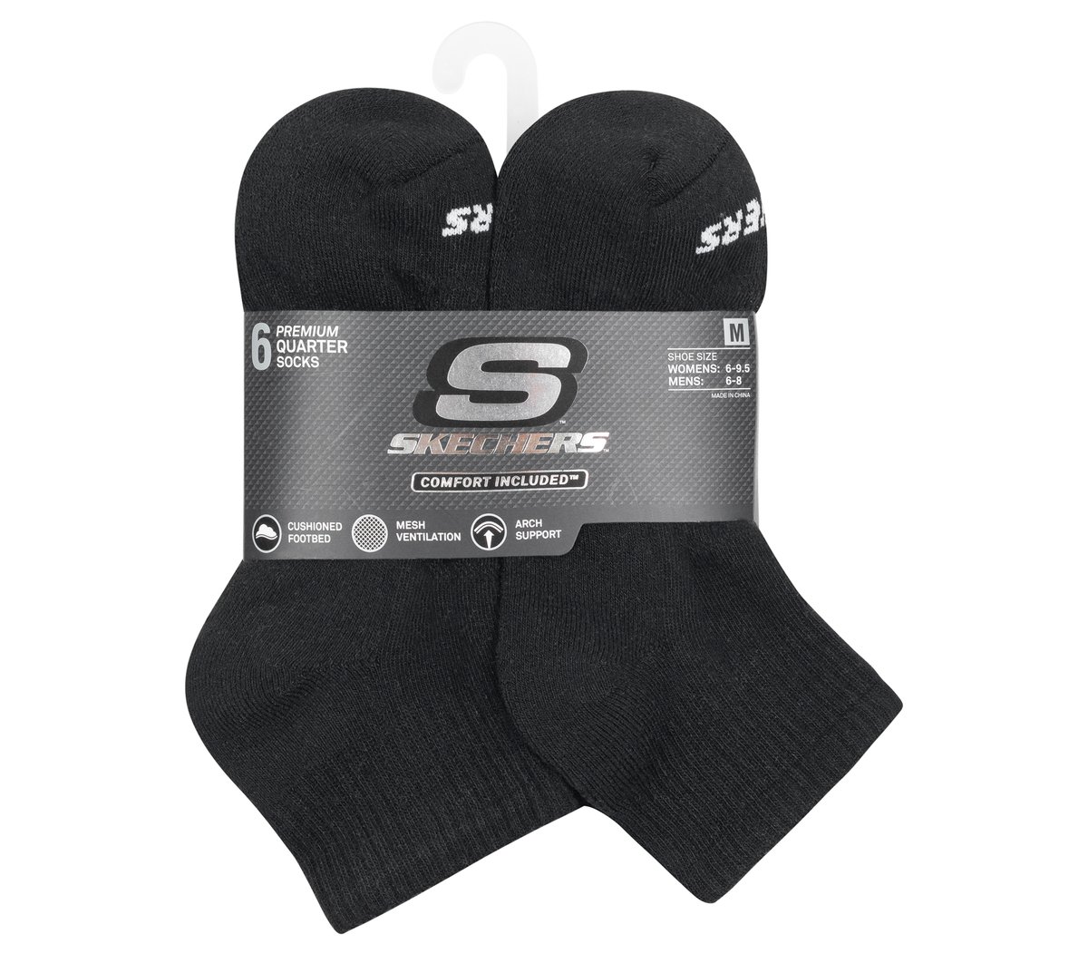 6 Pack Core Quarter Medium Socks - BLACK