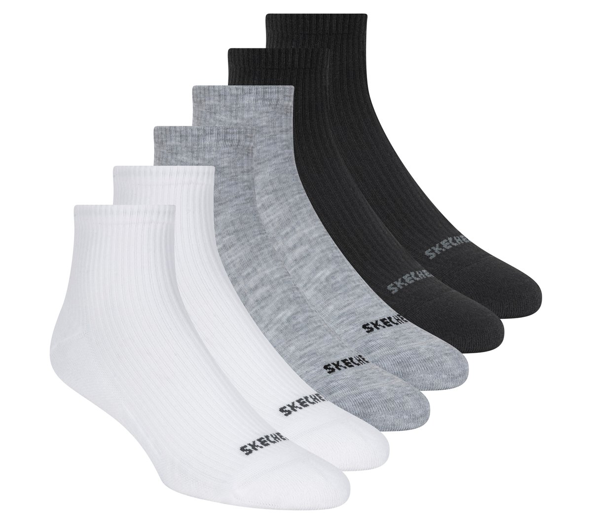 Skechers Jongens 6 Pack Quarter Crew sokken CM Wit/Zwart, Maat Medium