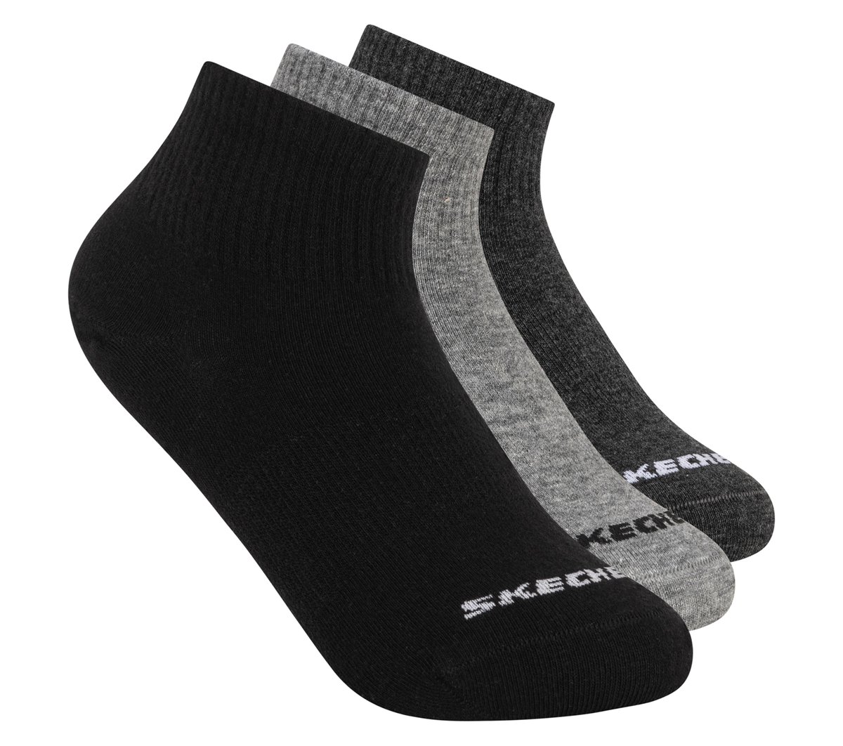 Skechers Jongens 3 Pack Boys' Quarter Crew Cotton sokken CM Zwart/Grijs, Maat Medium