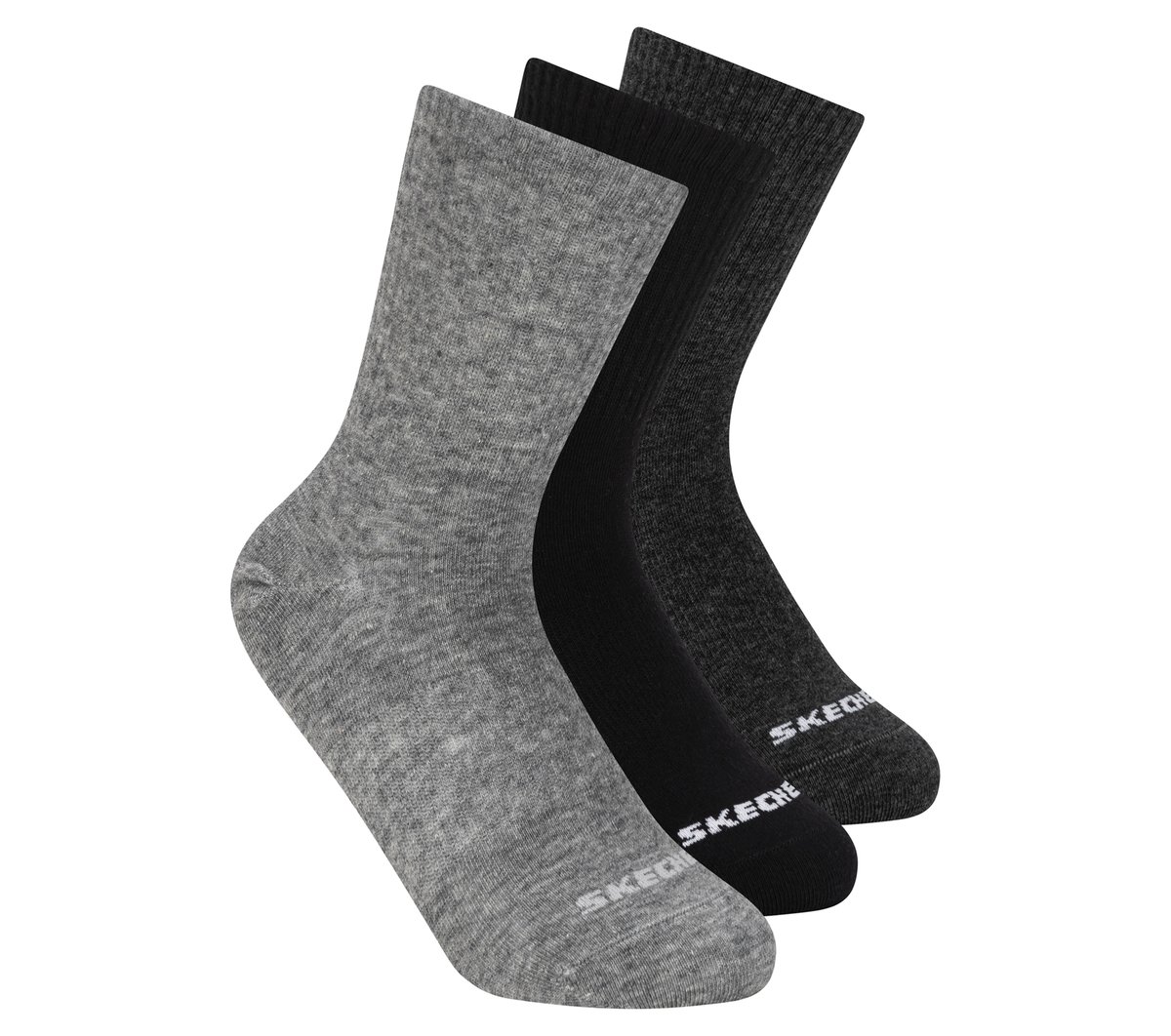 Skechers 3 Pack Boys' Crew Cotton Chaussettes en Gris/Bleu, Pointure Moyen