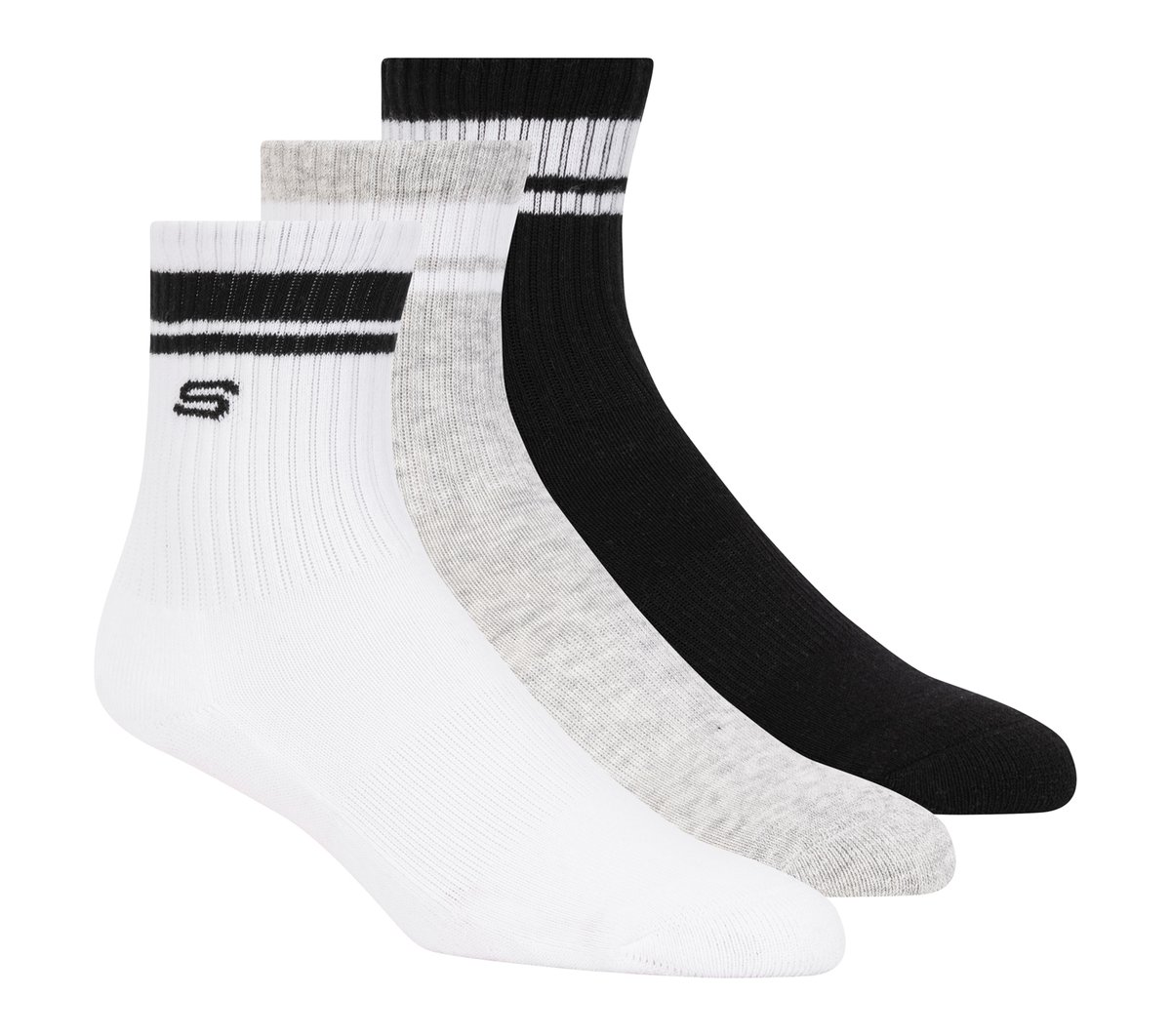 Skechers Jongens 3 Pack Boys' Crew sokken CM Wit/Zwart, Maat Medium