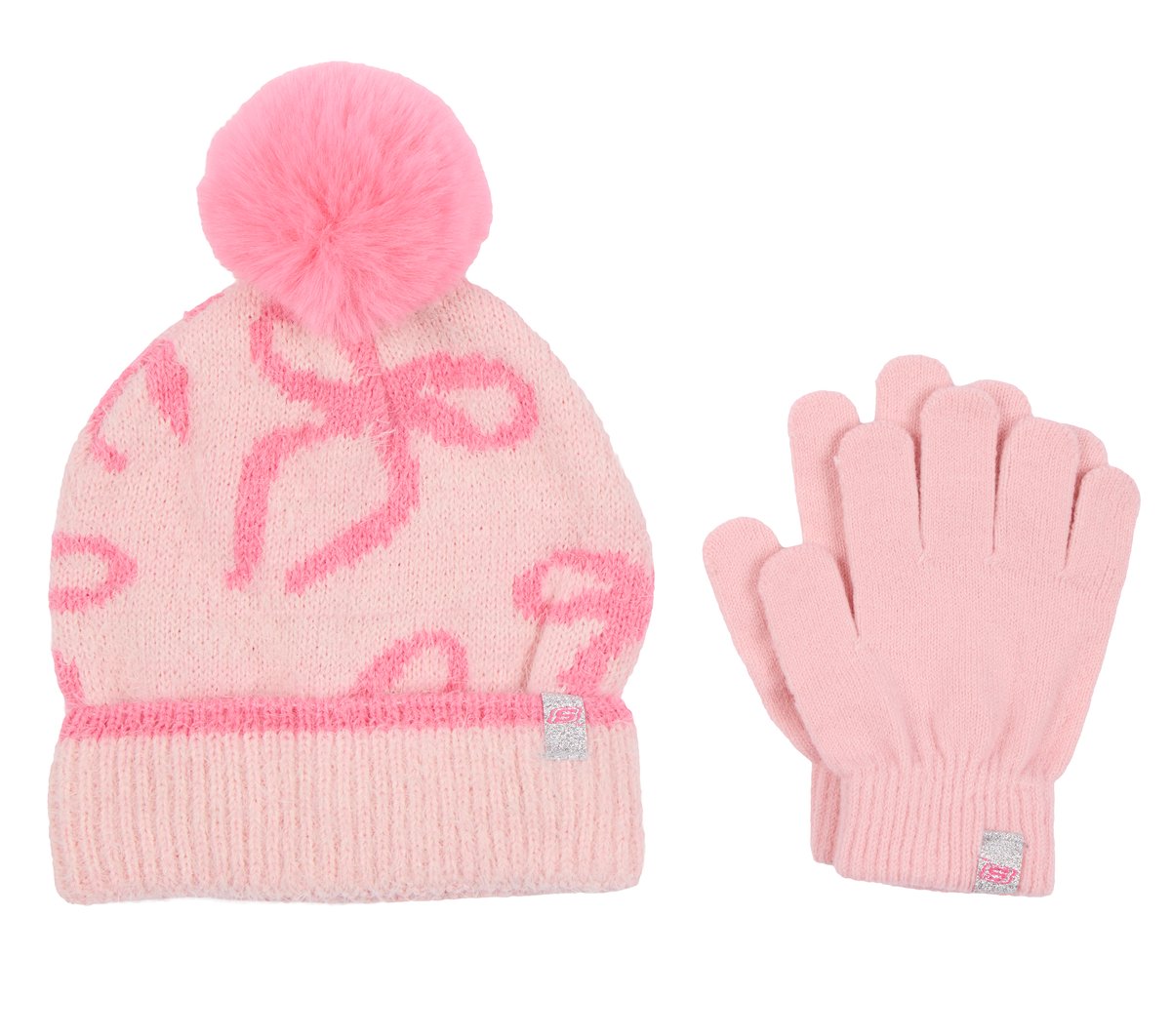 Skechers Bow Print Hoeden and Glove Set CM Roze