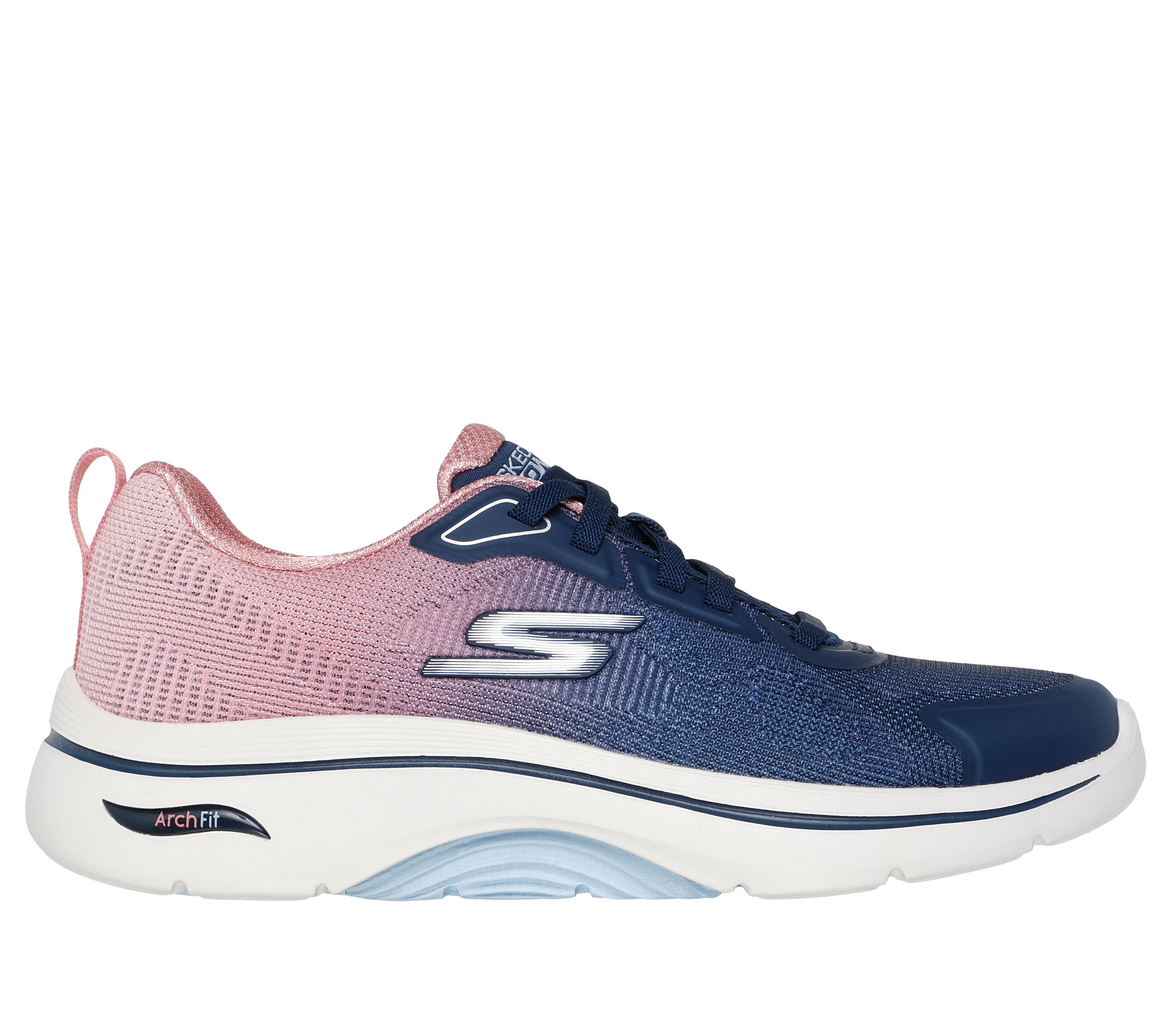 Skechers Donna GO WALK Arch Fit 2.0 - Meredith Sneaker in Blu Navy Blue/Rosa, Taglia 39.5, Vegan, Lavabile in lavatrice - 125333