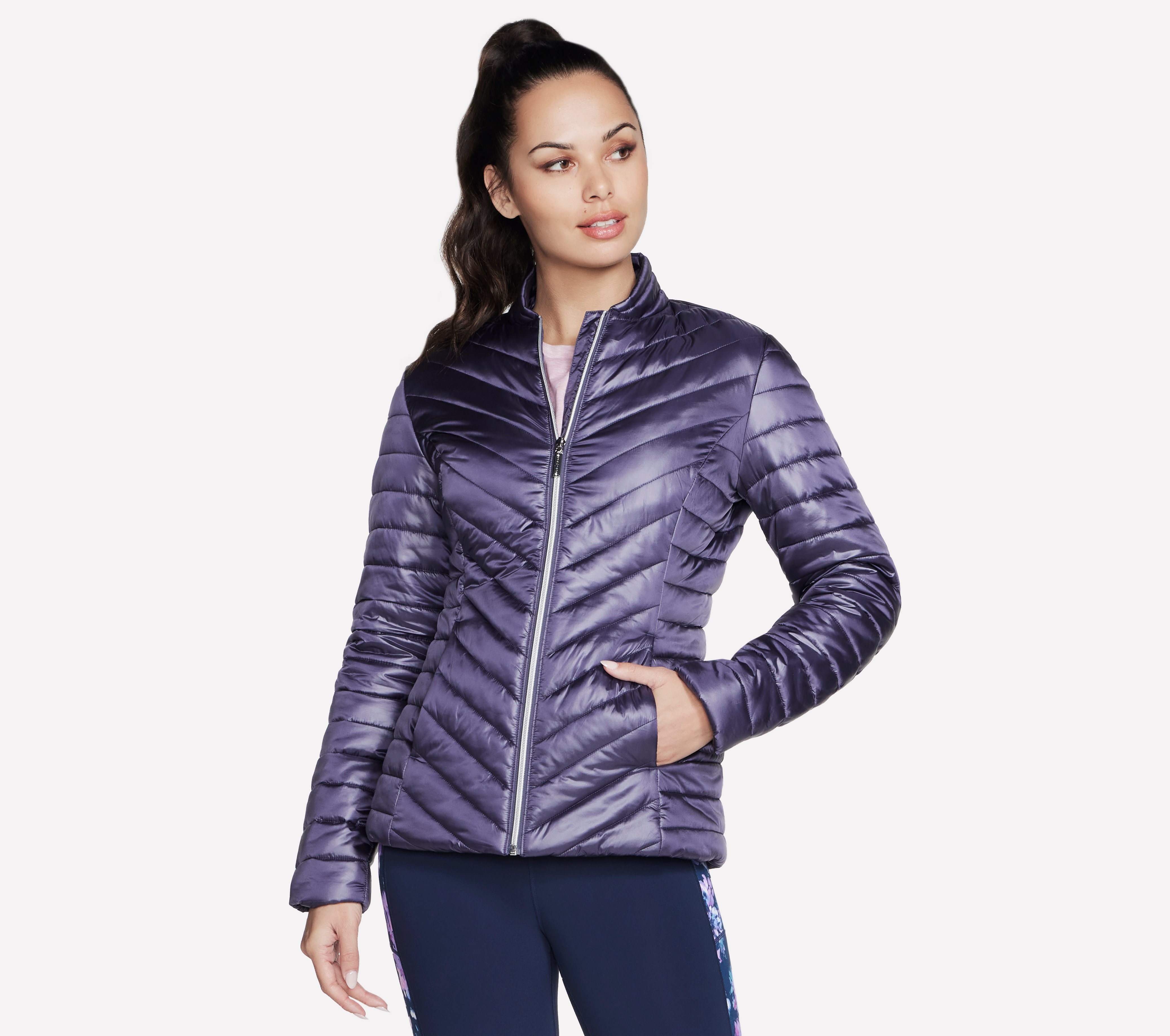 Skechers GO SHIELD Shine Jacke in Violett/Grau, Größe Groß