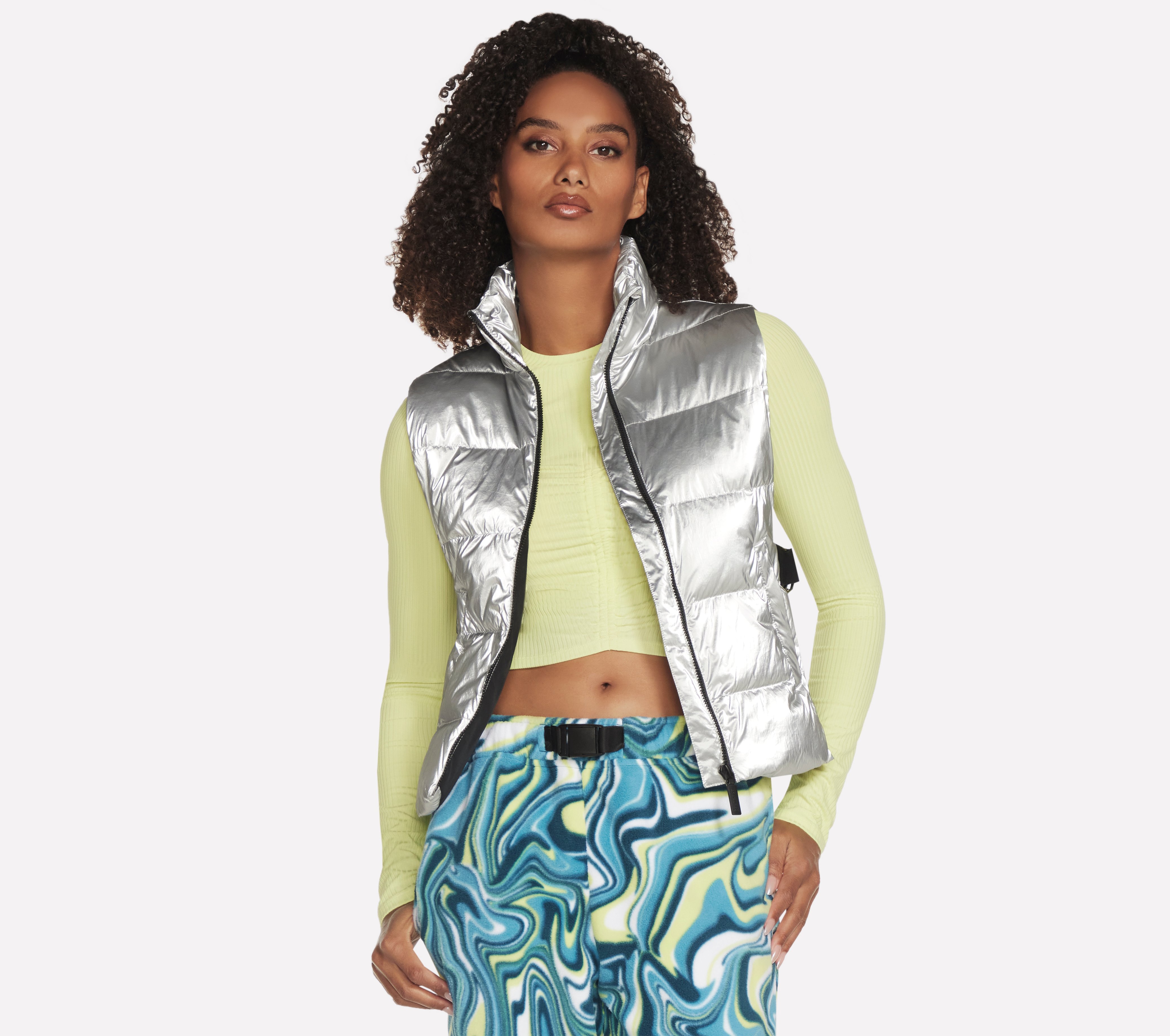 Skechers Hypershine Vest Jacke in Silber, Größe Groß