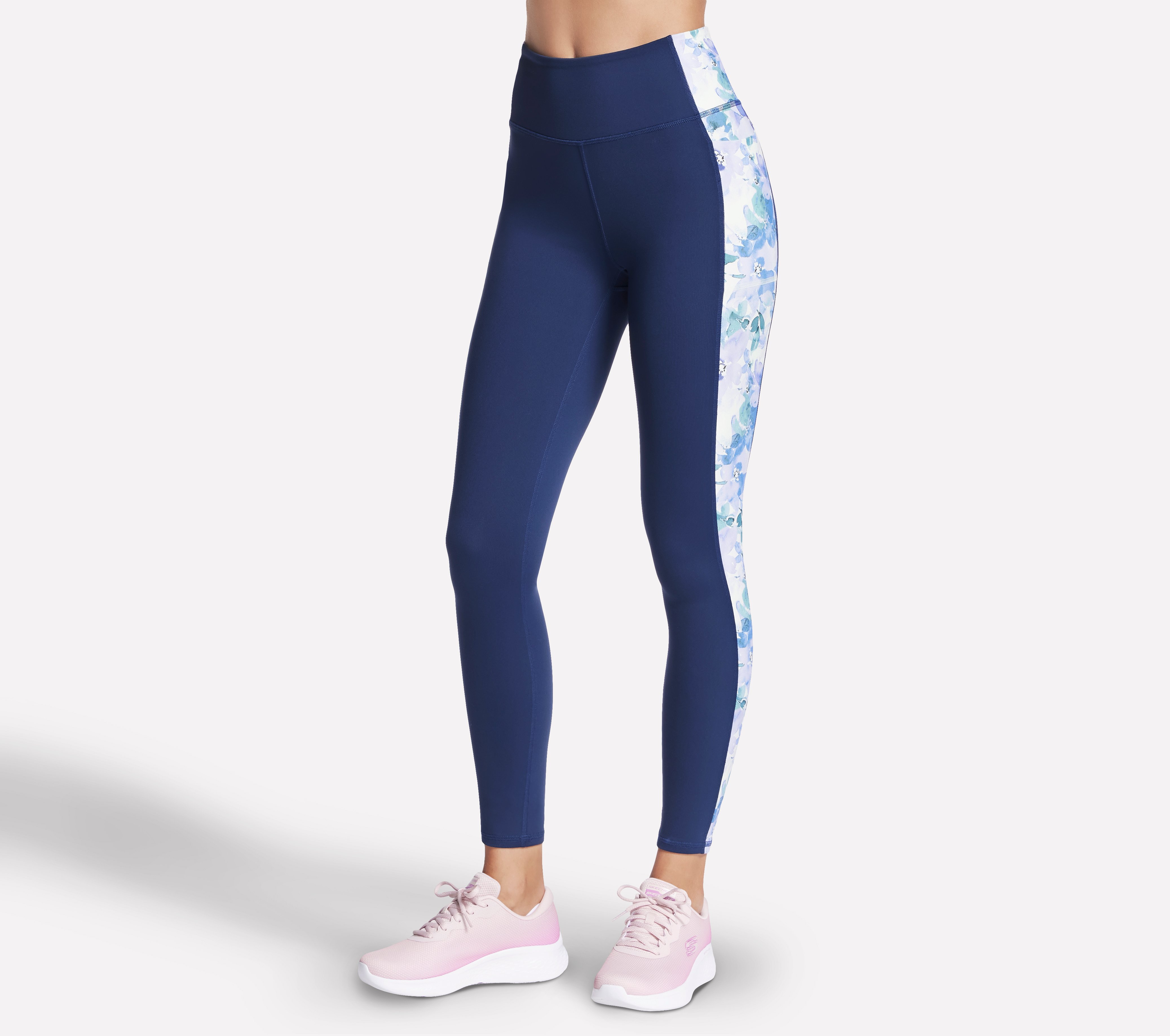 Skechers GO WALK Seascape Floral Full Length High-Waisted Legging in Violett/Türkis, Größe XS