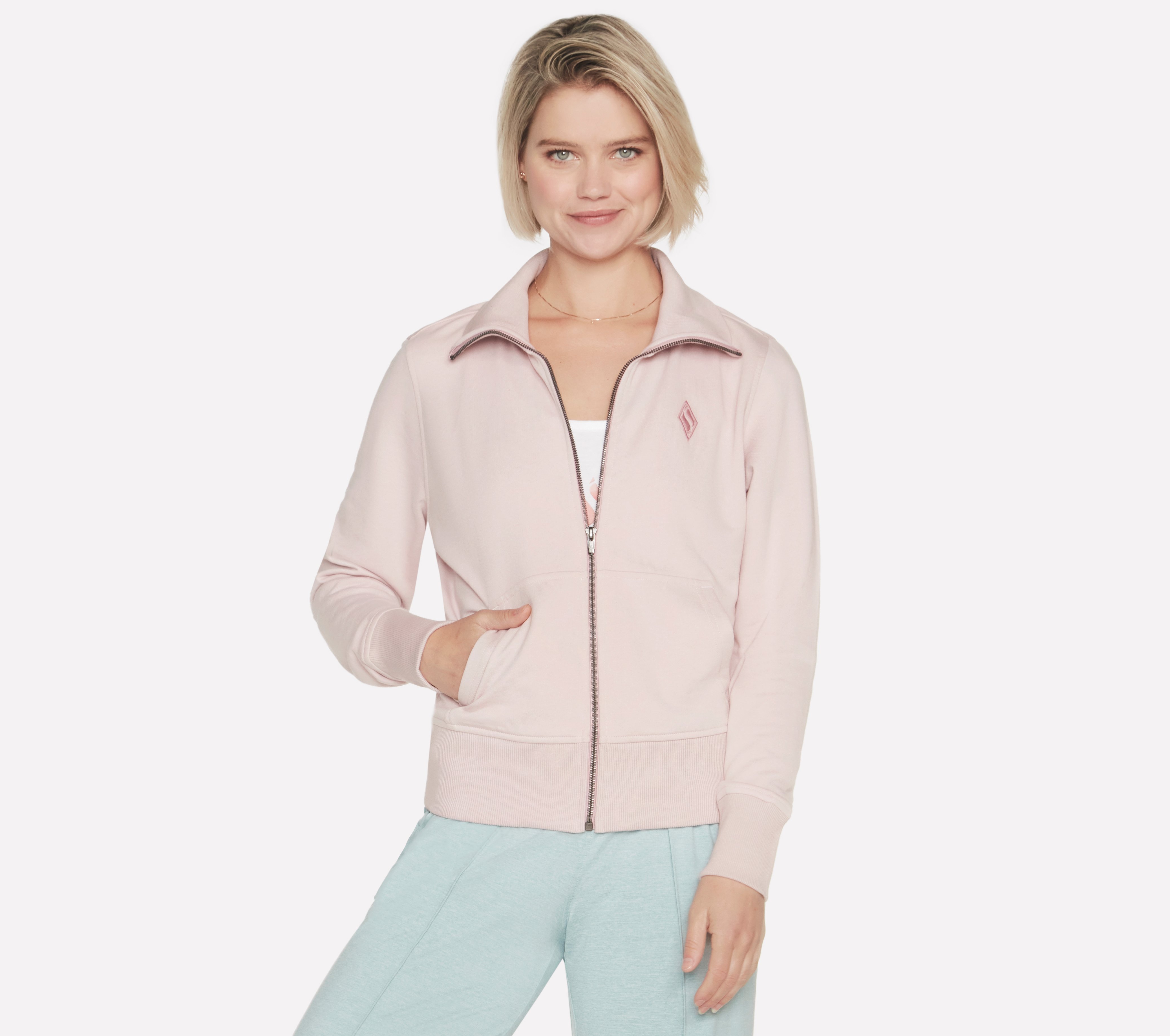 Skechers The Hoodless Kapuzenpullover Diamond Jacke in Light Rosa, Größe 2XL