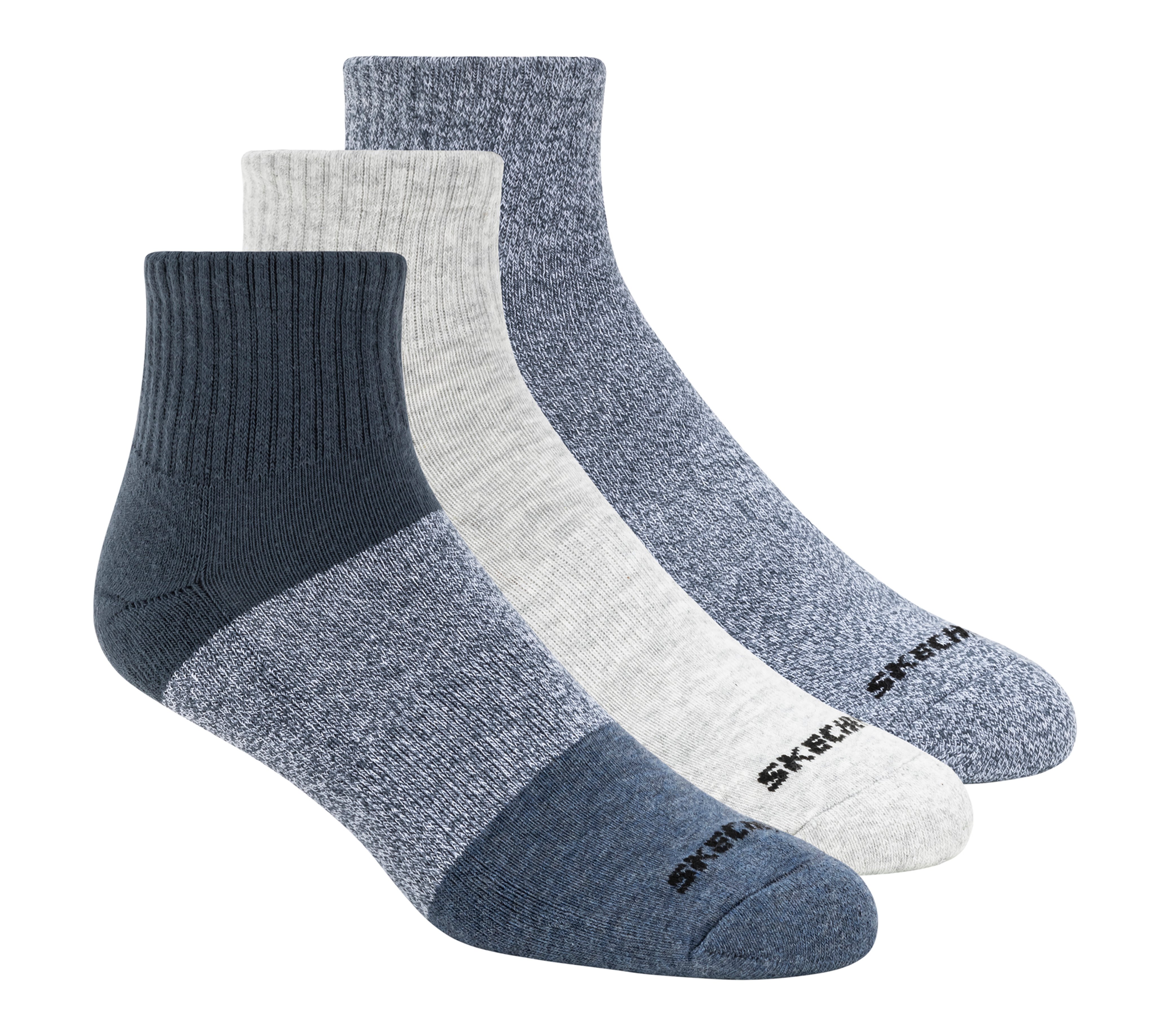 Skechers Quarter Colorblock Socken - 3 Pack in Blau, Größe Groß